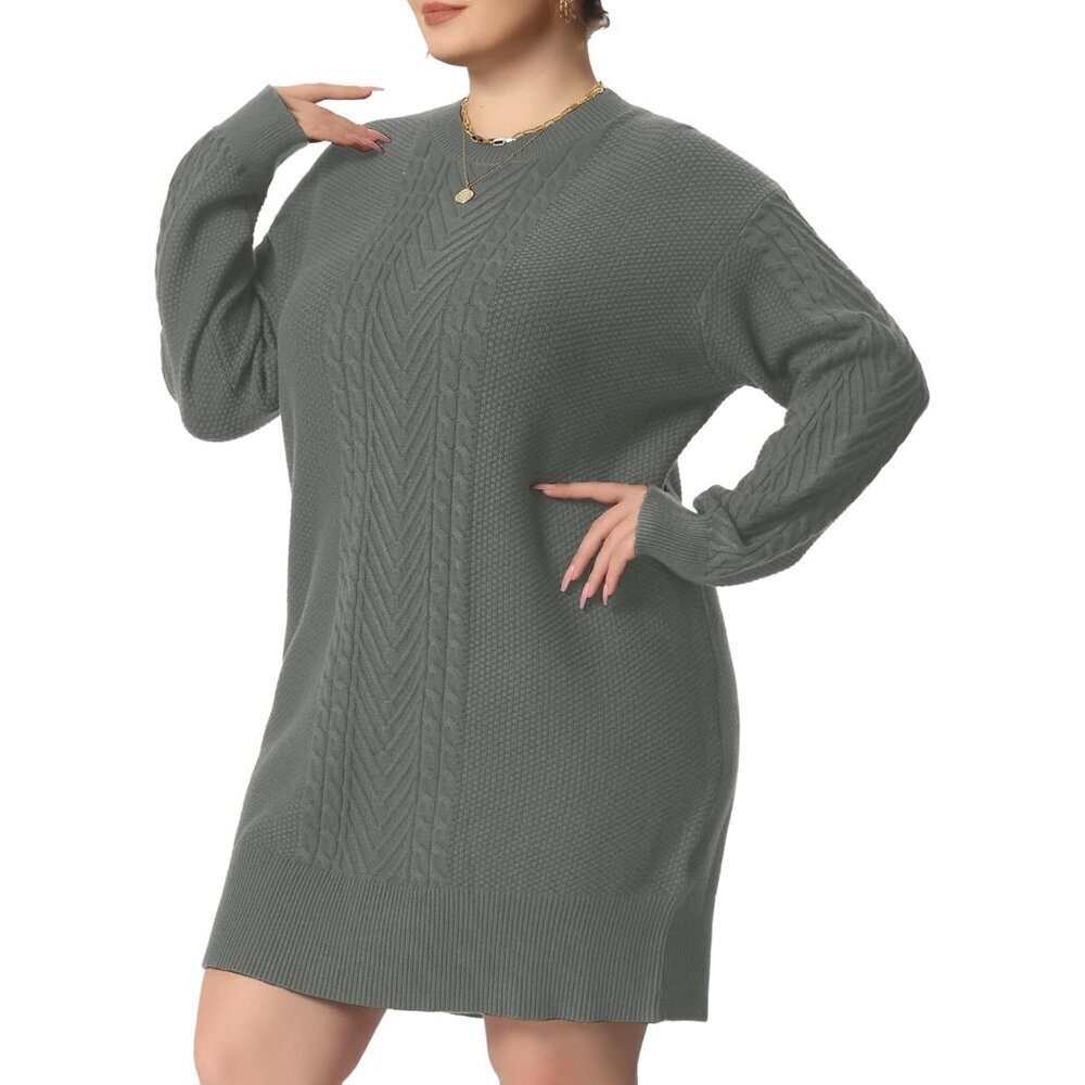 Plus Size Knit Sweater Dress Long Sleeve Crewneck Casual Fall Women